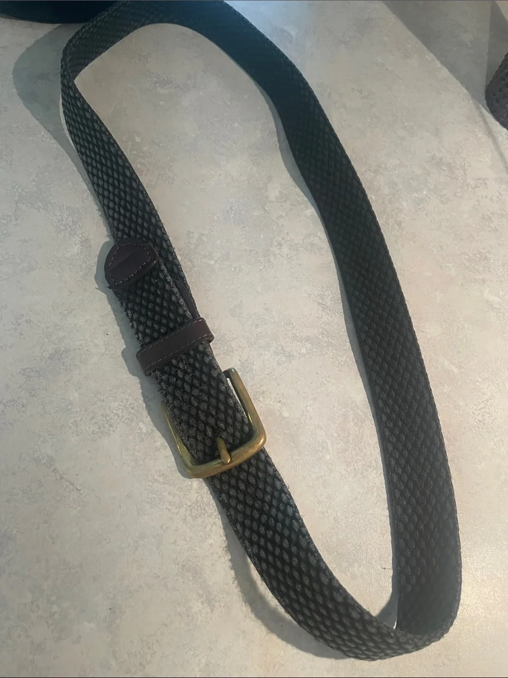 Black Stretch Belt & Leather Accents with Solid Brass Buckle